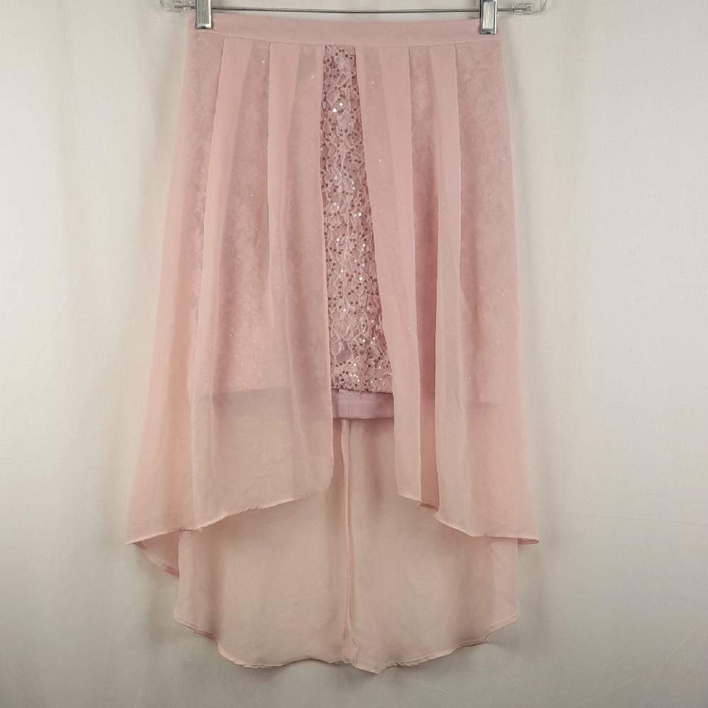 BCX Girl Powder Pink Double Layered Short Sequin Lace Sheer Overlay Skirt